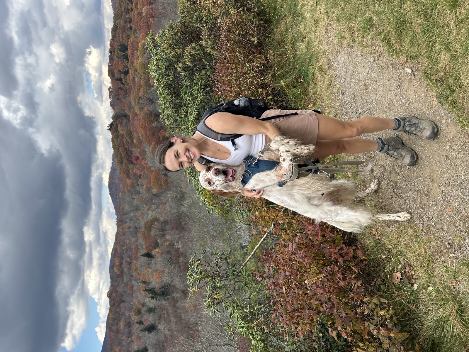 Paige Hartnett, registered dietitian, hiking with her dog Walter near Charlotte, NC